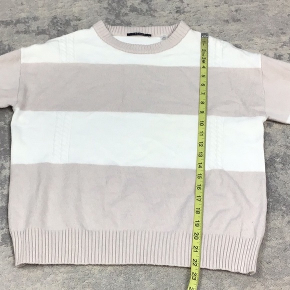 T Tahari Thick Stripe Colorblock Pullover Sweater White Beige Sz M - Picture 8 of 12